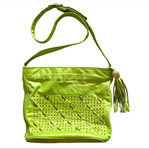 Vintage Karam handbags genuine leather lime gold studded crossbody bag